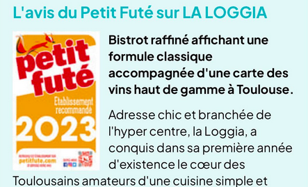 Une belle recommandation 2023 du #petitfuté pour La Loggia, un client enomatic