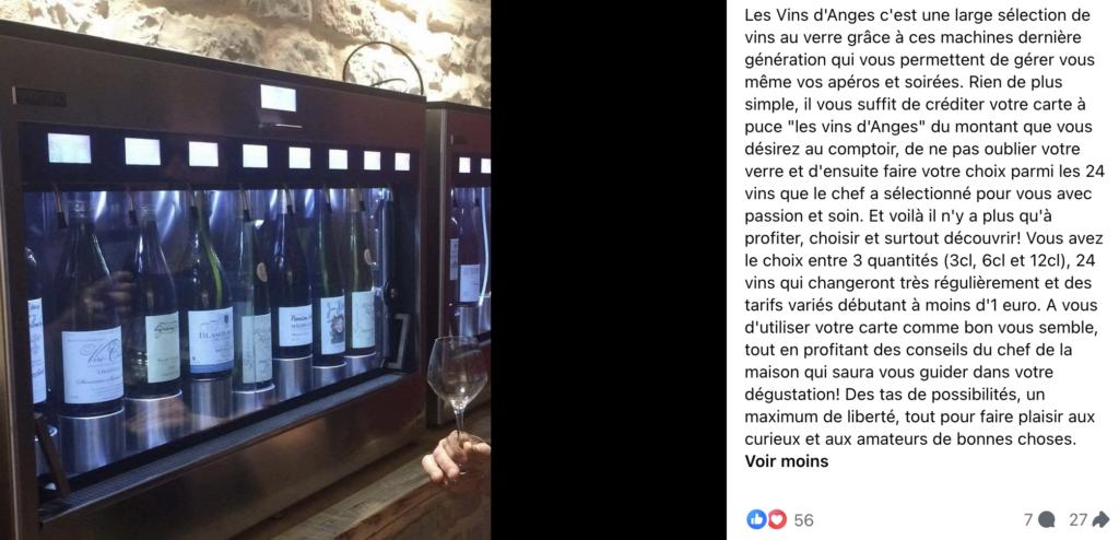 Distributeurs de vin au verre enomatic vendus par Enostore France au restaurant Les Vins d'Anges à Macon